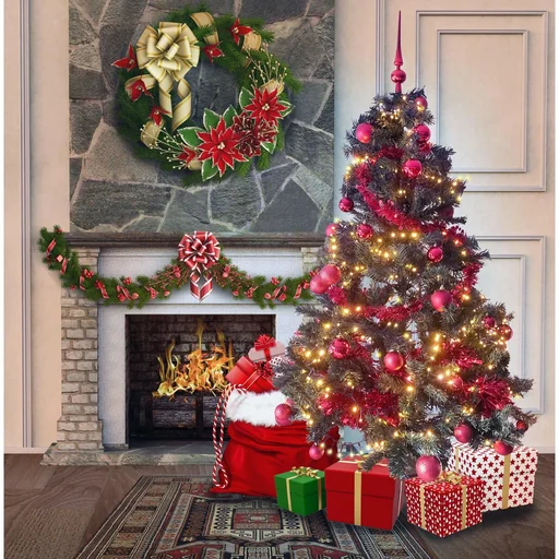 "Black Forest Christmas tree package 150cm red + Christmas balls + Christmas lights + Christmas garland + lace image"