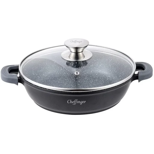 "Cheffinger Casserole Dish / Low Cooking Pot - Marble Coating - with Removable Silicone Handles - Stainless Steel - 32 cm image"