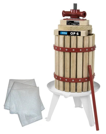 "Set fruit press “OP 6” with 6 litre press basket, mechanical drive + 2 press cloths image"