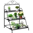 Decorative plant ladder 3 steps metal black 60.5 x 59.5 x 95.5 cm