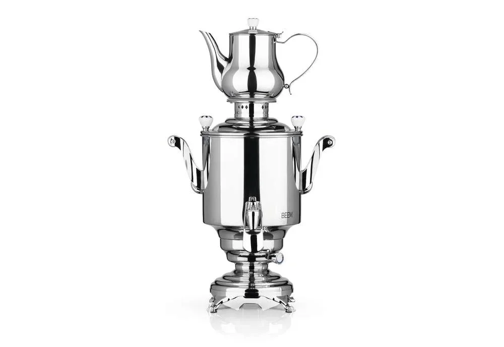 "Samovar, russian tea urn - Romanov III - 5L, with dispenser, stainless steel image"