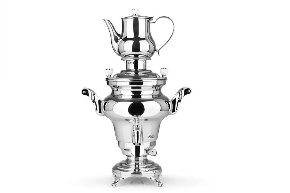 "Samovar, russian tea urn - Rebecca III - 5L, with dispenser, stainless steel image"