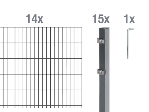 "Double rod mesh fence complete set, anthracite, height 140 cm, length 28 m image"
