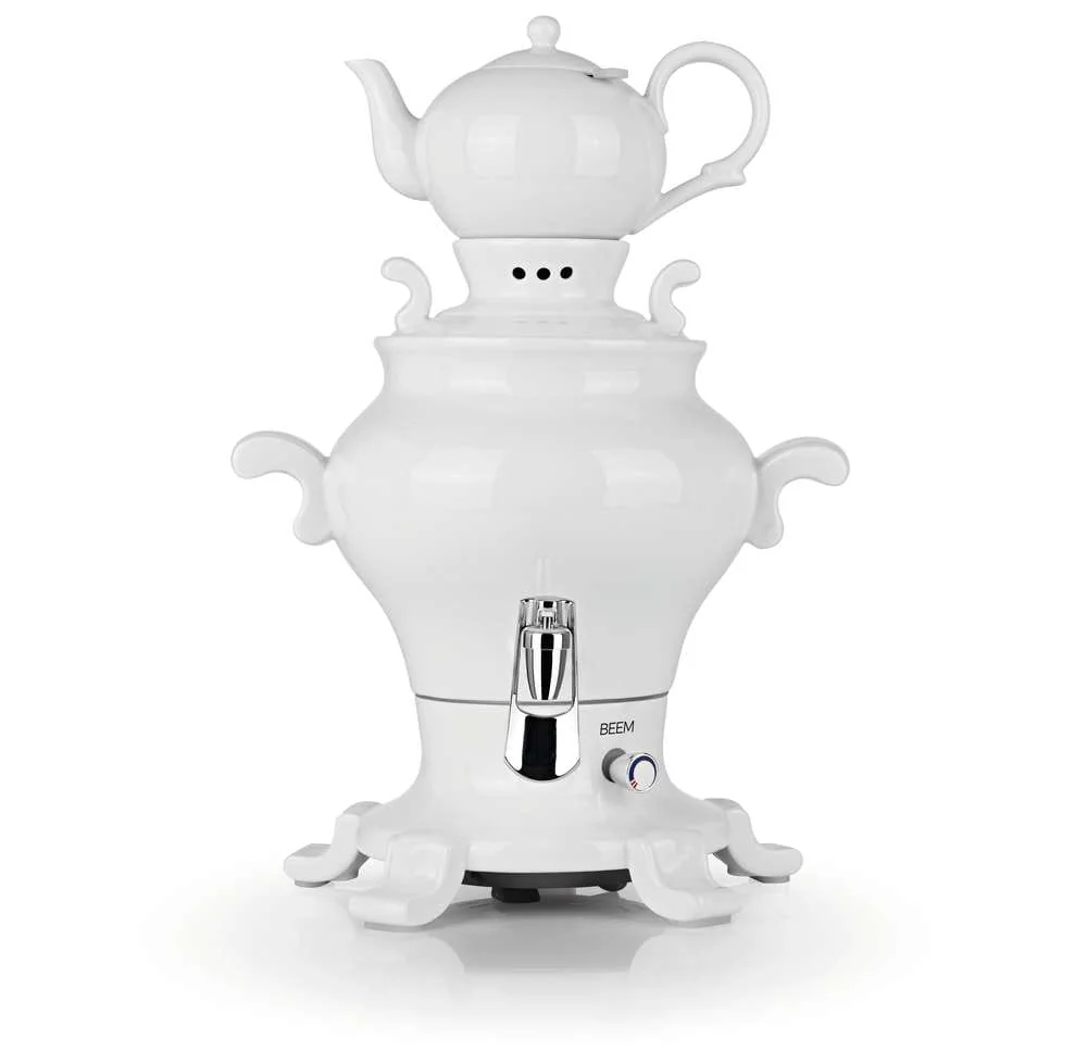 "Samovar Odette Blance with Teapot, Russian Electric Tea Kettle, Porcelain, with Dispenser, 5 L image"