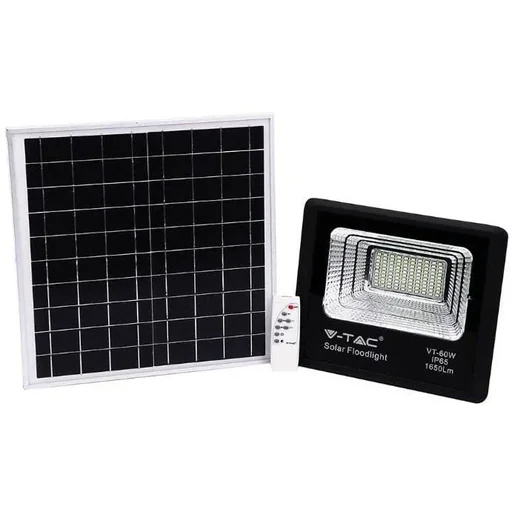"VT-60W Solar Floodlight with Solar Panel - 1650 Lm - 6000K - Black image"
