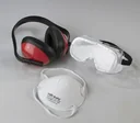 Coarse dust mask including safety goggles and hearing protection