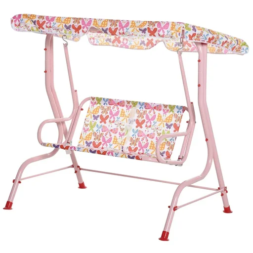 "Children's Hollywood swing Children's swing with sunroof 2-seater garden swing for 3-6 years Metal Pink 110L x 70W x 11 image"