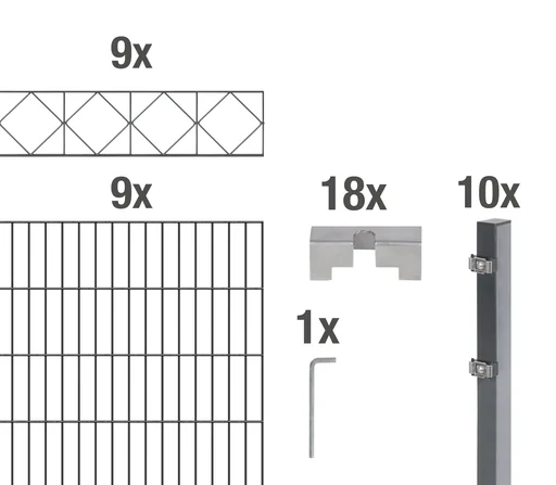 "Double rod mesh fence sets anthracite with decorative element "Bergen"", length: 18 m, height: 140 cm image"