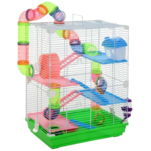 "Hamster cage with accessories, rodent cage, mouse cage, hamster pipe system, metal, green + white, 46 x 30 x 58 cm image"