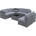 8-piece polyrattan garden set, garden furniture, garden set, seating group, lounge furniture, side table as storage basket, grey