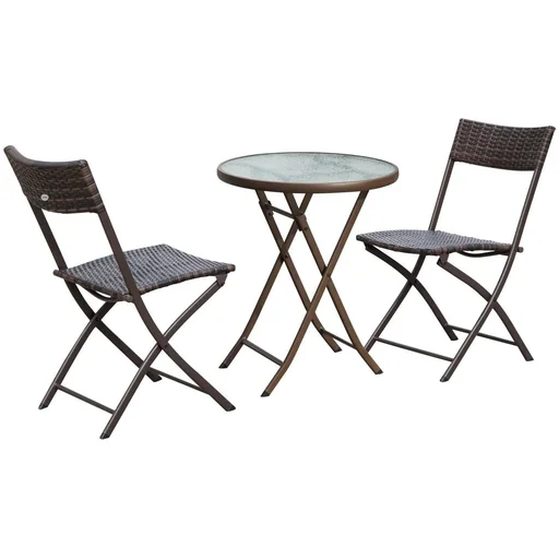 "Bistro set balcony set 3 pcs, polyrattan foldable brown image"