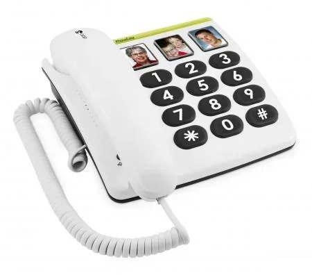 "Corded large-button telephone PhoneEasy 331ph white, with optical call signaling, 3 direct-dial photo buttons image"