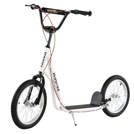 "Children's scooter, kick scooter, city scooter, children's scooter, kickboard, pneumatic tires, 16 inches, white, 139 x 58 x 90-96 cm image"