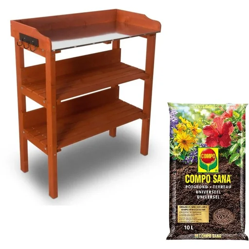 "Garden flower table for plants - with zinc plate - 92x76x37 cm including FREE Compo Sana 10L potting soil image"