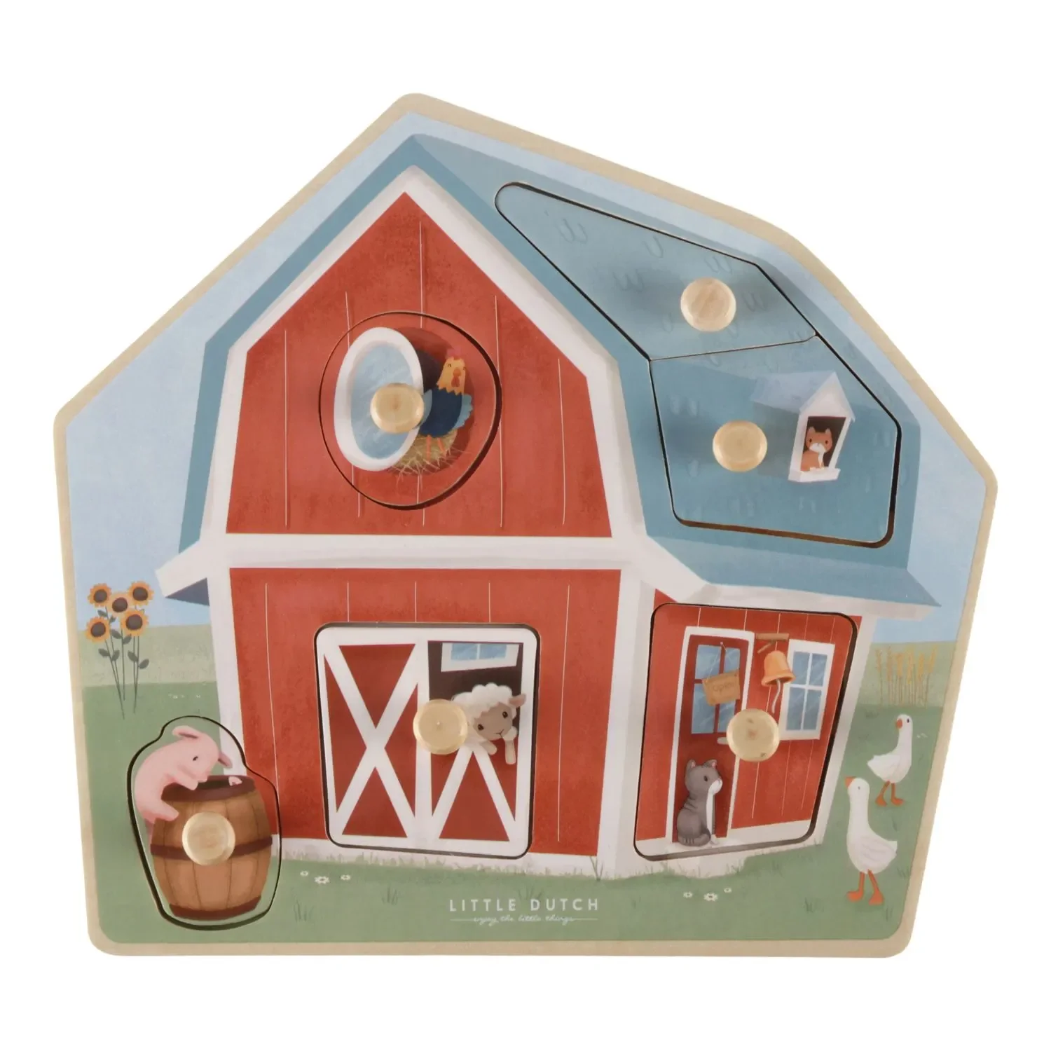 "Little Dutch Wooden Puzzle, Little Farm Children's Puzzle - 6 Pieces for Toddlers Age 1+ image"