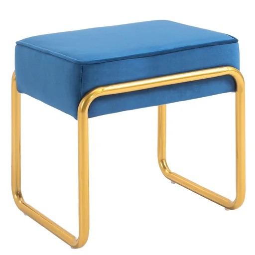 "Footstool upholstered stool with gold base for living room bedroom footrest velvet touch modern foam steel blue+G image"