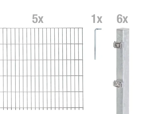 "Double rod mesh fence complete set, hot-dip galvanized, height 160 cm, length 10 m image"