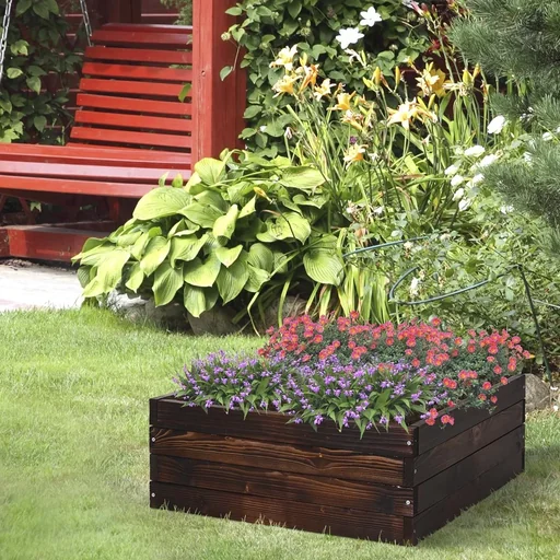 "Square raised bed dark brown image"