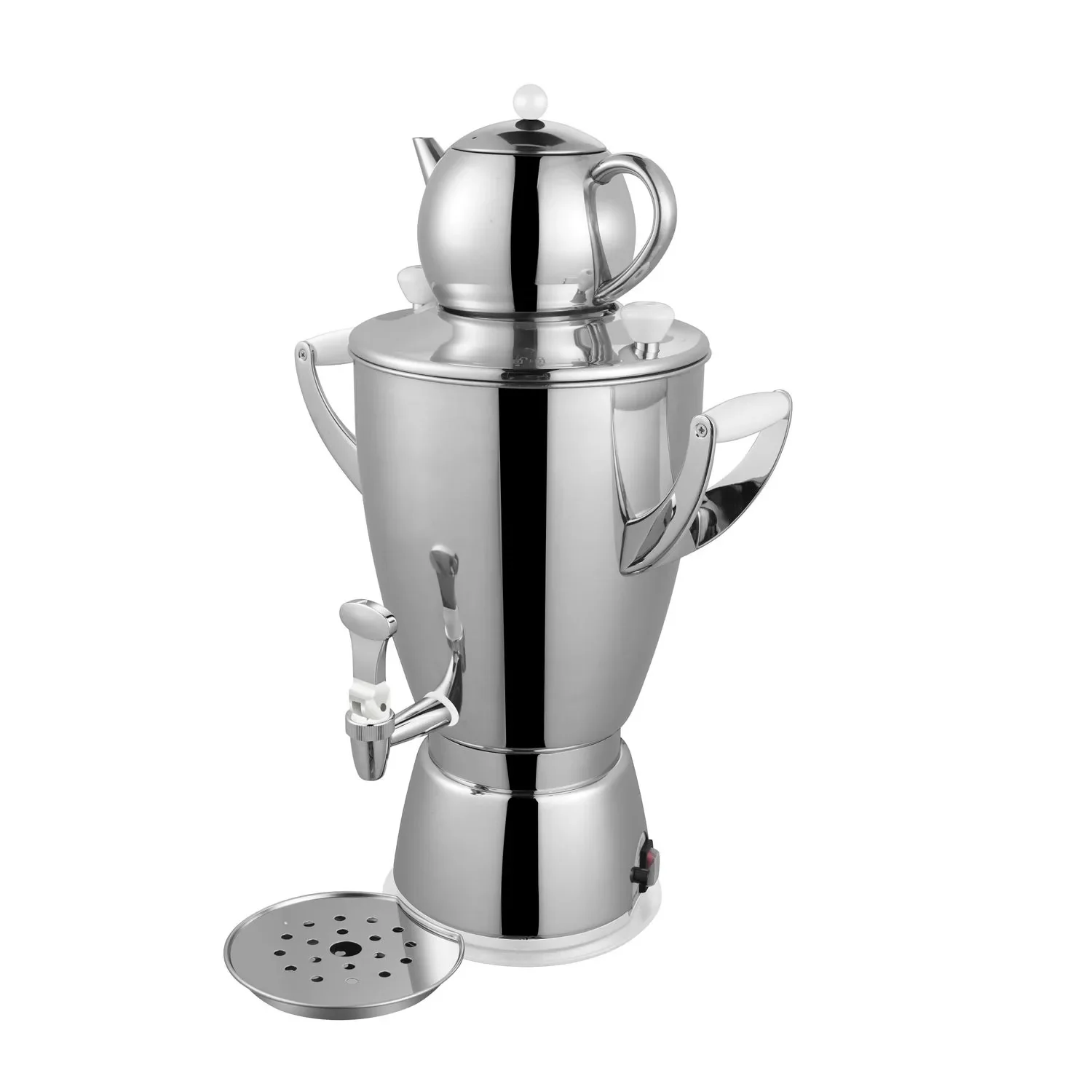 "Samovar, russian tea urn - 6L, white handles, stainless steel image"