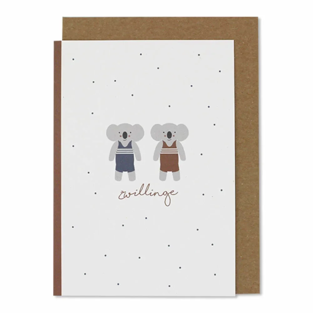 "Ava & yves folding card birth koalas twins image"