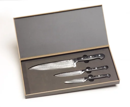 "Damascus knife set, 3-piece image"