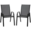 Set of 2 garden chairs, stackable chairs with armrests, dining chairs, garden, metal mesh, black, 70 x 54 x 90 cm