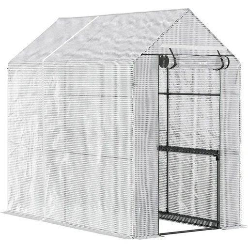 "Plastic greenhouse walk-in greenhouse with 4 shelves tomato greenhouse greenhouse cold frame with door green steel PE 1 image"