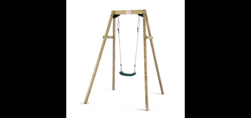 "Wooden swing, outdoor single swing for children made of wood, swing ropes height adjustable, natural image"