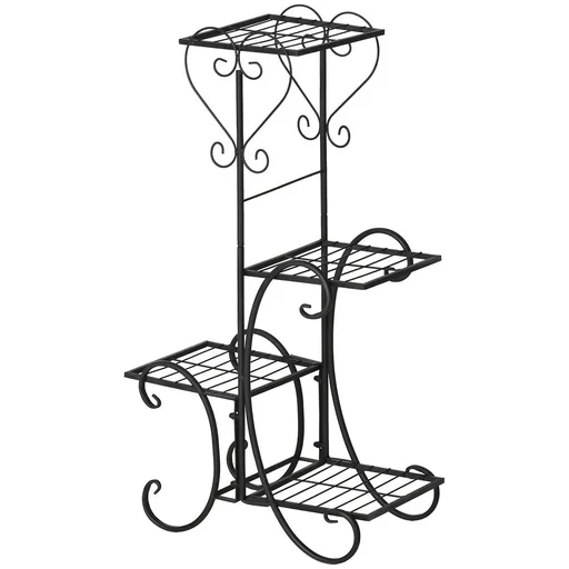 "Metal flower shelf 4 levels plant shelf for indoor and outdoor garden balcony black 45 x 24.5 x 80 cm image"