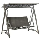 3-seater rattan porch swing garden swing with adjustable sunroof swing bench aluminum brown+grey 197 x 122