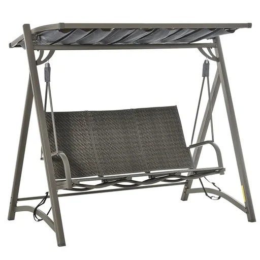 "3-seater rattan porch swing garden swing with adjustable sunroof swing bench aluminum brown+grey 197 x 122 image"