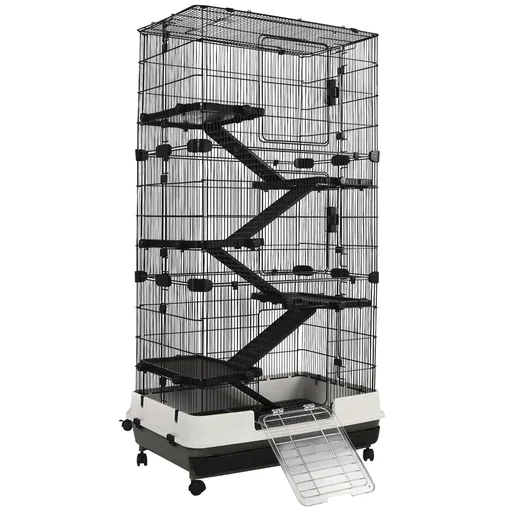 "Small Animal Rabbit Cage Guinea Pig Chinchilla Hutch Animal Playhouse with Platform Ramp Removable Tray Steel P image"