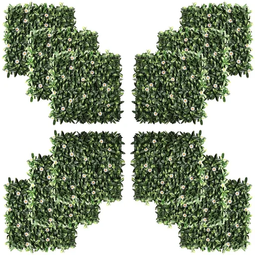 "12 pieces artificial plant wall hedge 50x50 cm UV protection privacy screen rhododendron leaves design hedge plant for garden image"