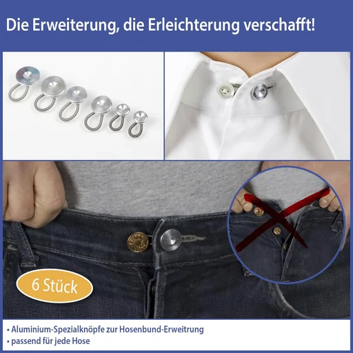 "Wonder buttons, metal waistband extension, 6 pieces, silver-colored image"