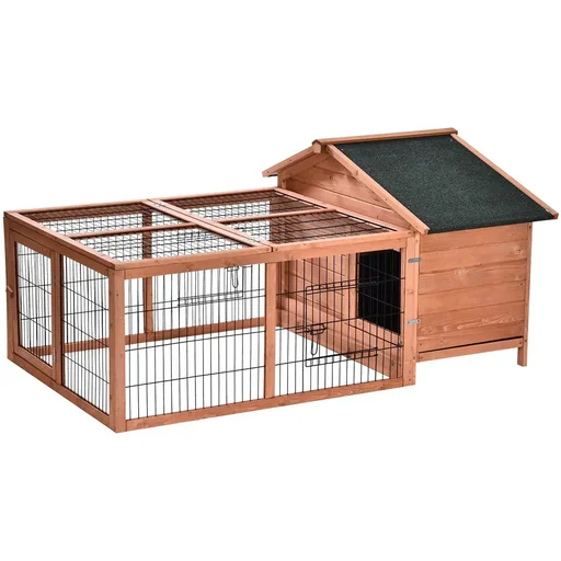 "Rabbit hutch with outdoor enclosure image"