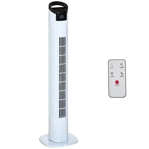 "Tower fan with remote control 70° oscillating pedestal fan 78.5cm 50W 3 modes & 3 speeds Black+White image"
