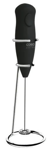 "Fomini milk frother with stainless steel whisk and stand image"