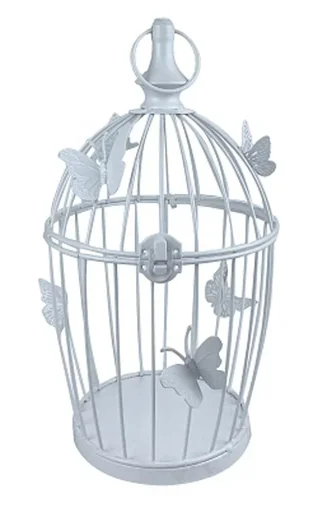 "Decorative flower cage in white with butterfly design image"