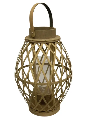 "Bamboo lantern with handle and glass insert image"