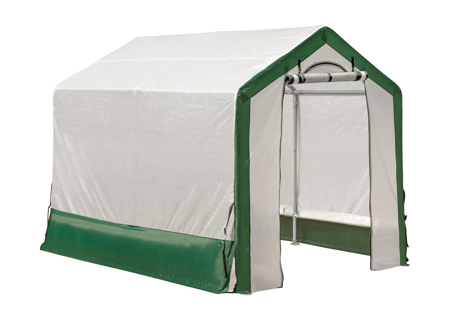 "Greenhouse 4.32 m² White/Green, 180×240 cm – Polyethylene Greenhouse with Roll-Up Door, Weatherproof image"