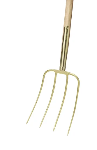 "Manure fork, 4 prongs, Nord, gold-painted, rail clamp, ash long handle 135 cm image"