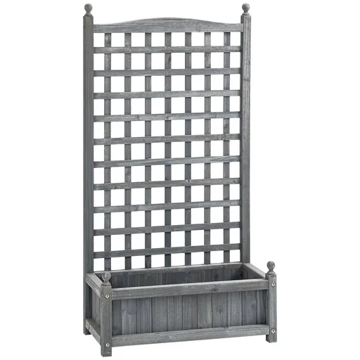 "Planter flower stand trellis climbing box rose arch with leakage holes garden wood light grey 64 x 28 x 120 cm image"