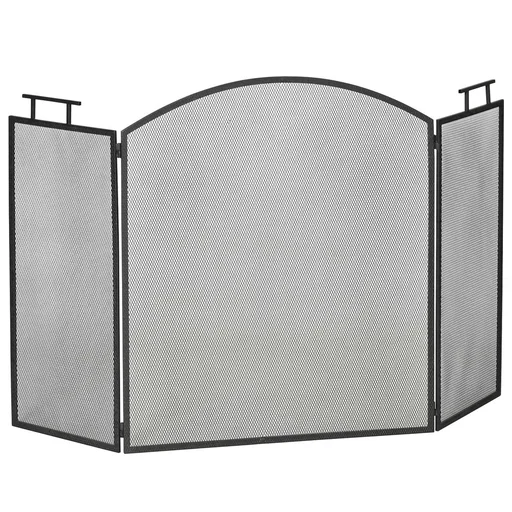 "Fireplace guard spark guard with net iron grille fireplace screen folded three-part design metal black image"