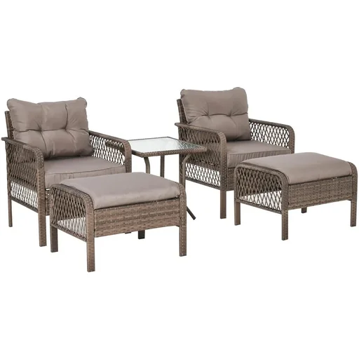 "Rattan garden furniture 5-piece set bench with stool table steel image"