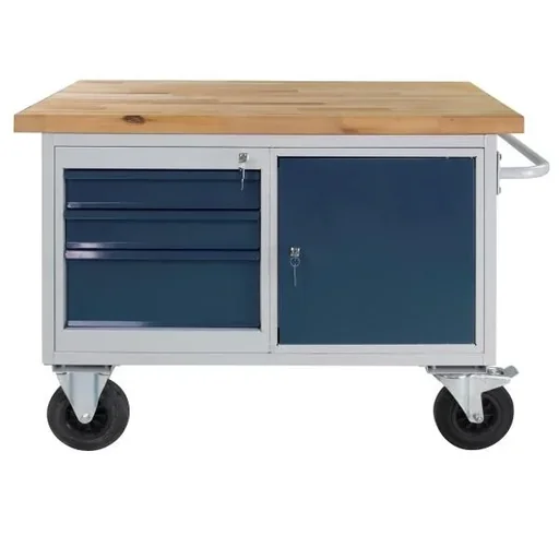 "Table trolley, shelf trolley RAL7035/7016 - 3 drawers, 1 door, 1 shelf, W1300xD600xH827mm image"