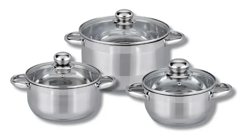 "6-piece "Universal" pot set, stainless steel, induction base, liter measuring scale inside image"