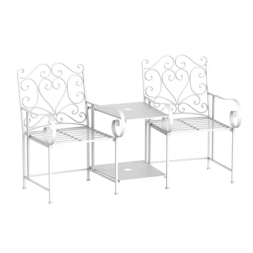 "Garden chairs with tea table balcony chair seating group 2 chairs set foldable metal frame 160 x 61 x 96 cm white balcony chairs M image"