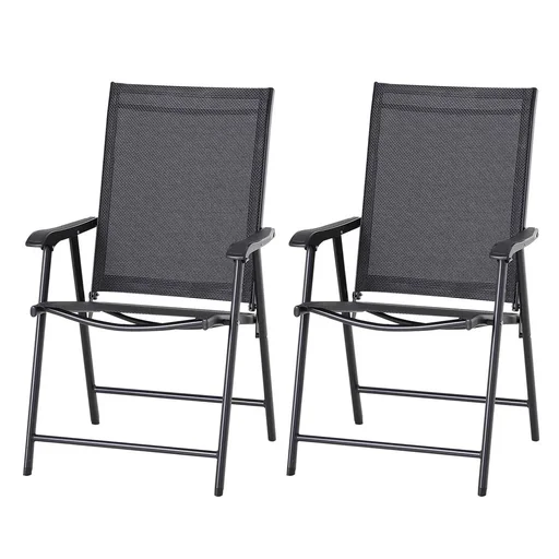 "Folding chair with armrests, set of 2 camping chairs, metal, black image"