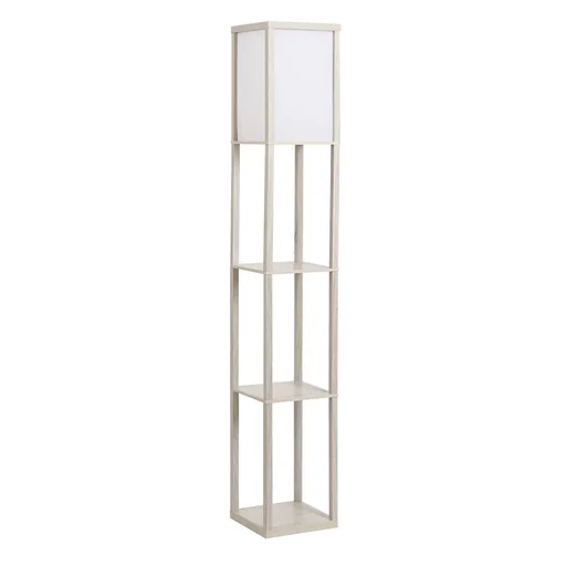 "Floor lamp with 3 shelves interior lighting E27 up to 40W for living room/bedroom E1-MDF, acrylic oak+white 26 x 26 image"