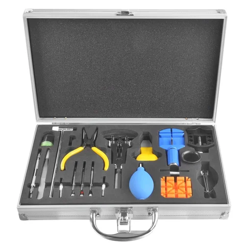 "High-quality watchmaker tool set in an aluminum case image"
